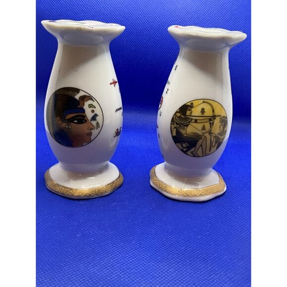 Pair Of Hand-Painted Egyptian-Themed Ceramic Candle Holders - Picture 5 of 10